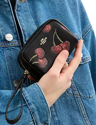 Coach Pouch Wristlet With Cherry Print Black