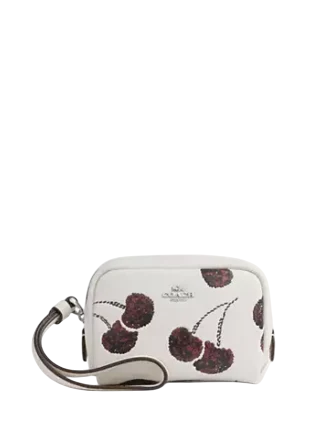 Coach Pouch Wristlet With Cherry Print Chalk