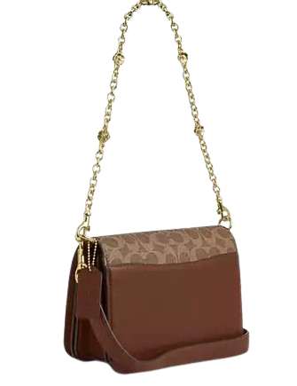 Coach Quinn Bag In Signature Canvas With Floral Chain Tan Brown