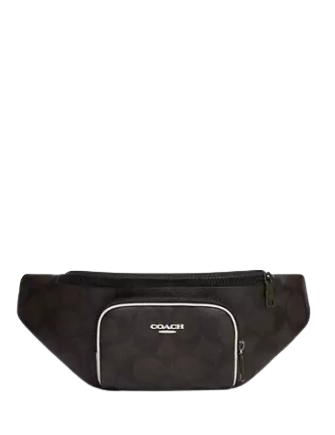 Coach Racer Belt Bag In Blocked Signature Canvas Walnut Chalk
