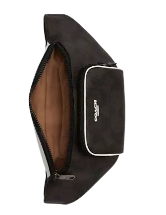 Coach Racer Belt Bag In Blocked Signature Canvas Walnut Chalk