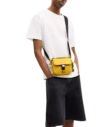 Coach Racer Crossbody Bag In Signature Canvas With Charms Canary