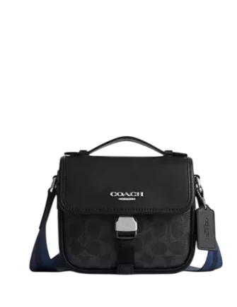 Coach Racer Crossbody Bag In Signature Canvas With Varsity Stripe Webbing Black