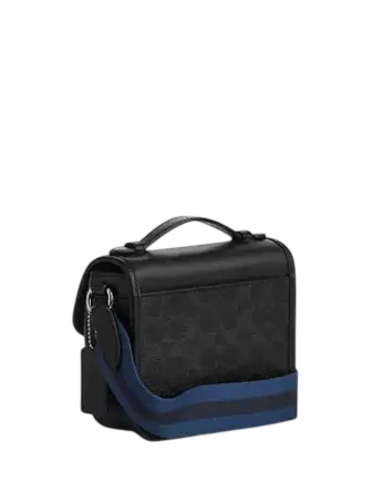 Coach Racer Crossbody Bag In Signature Canvas With Varsity Stripe Webbing Black