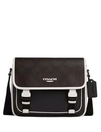 Coach Racer Messenger Bag In Blocked Signature Canvas Walnut Chalk 