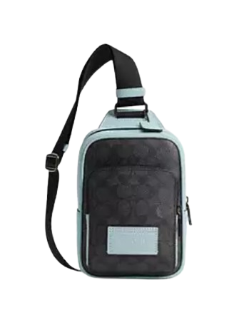 Coach Racer Sling Pack In Colorblock Signature Canvas Charcoal Light Blue