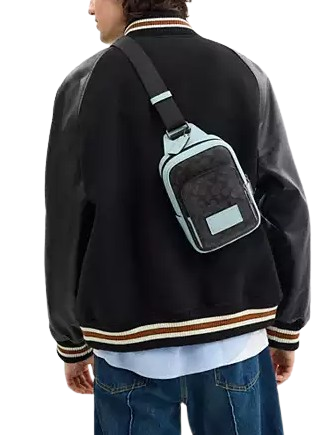 Coach Racer Sling Pack In Colorblock Signature Canvas Charcoal Light Blue