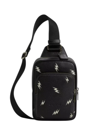 Coach Racer Sling Pack With Lightning Bolt Print Black