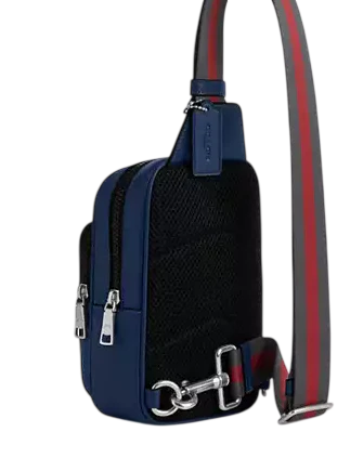 Coach Racer Sling Pack With Varsity Stripe Webbing Deep Blue 