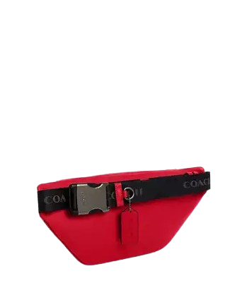 Coach Racer Small Belt Bag In Maxi Signature Canvas Tan Bold Red