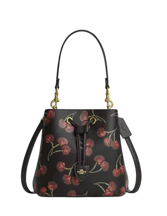 Coach Rowan Bucket Bag With Cherry Print Black