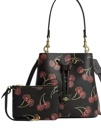 Coach Rowan Bucket Bag With Cherry Print Black
