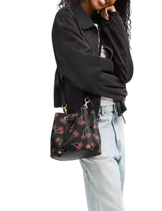 Coach Rowan Bucket Bag With Cherry Print Black