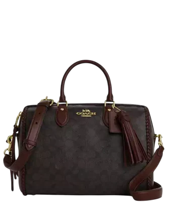 Coach Rowan Large Satchel Bag In Signature Canvas With Fringe Walnut Maple