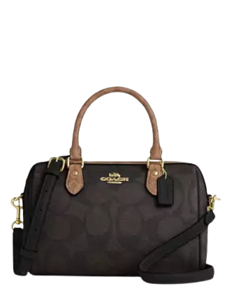 Coach Rowan Satchel Bag In Blocked Signature Canvas Walnut Tan