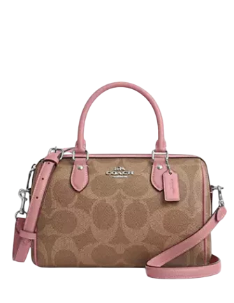 Coach Rowan Satchel Bag In Maxi Signature Canvas Tan Dusty Pink