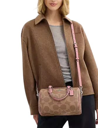 Coach Rowan Satchel Bag In Maxi Signature Canvas Tan Dusty Pink