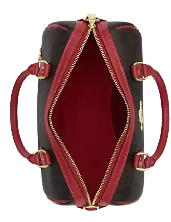 Coach Rowan Satchel Bag In Maxi Signature Canvas Walnut True Red