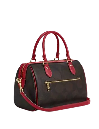 Coach Rowan Satchel Bag In Maxi Signature Canvas Walnut True Red