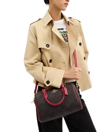 Coach Rowan Satchel Bag In Maxi Signature Canvas Walnut True Red