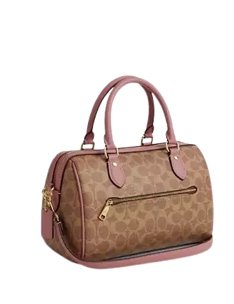 Coach Rowan Satchel Bag In Signature Canvas Tan Pink Petal