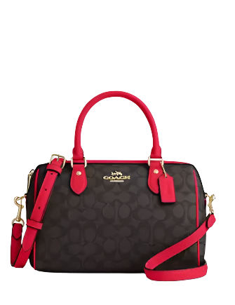 コーチ ROWAN SATCHEL / ブラウン レッド コーチ ハンドバッグ ショルダーバッグ / ROWAN SATCHEL
