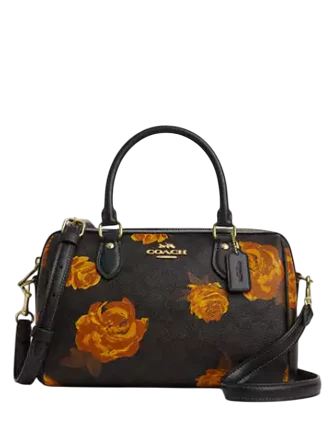 Coach Rowan Satchel Bag In Signature Canvas With Floral Print  Walnut Black 