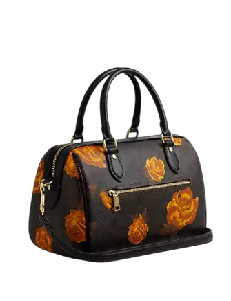 Coach Rowan Satchel Bag In Signature Canvas With Floral Print  Walnut Black 
