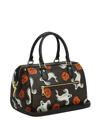 Coach Rowan Satchel Bag In Signature Canvas With Halloween Print Walnut