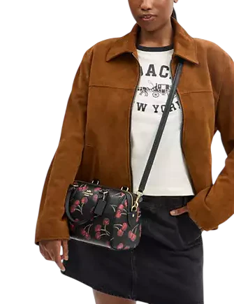Coach Rowan Satchel Bag With Cherry Print Black