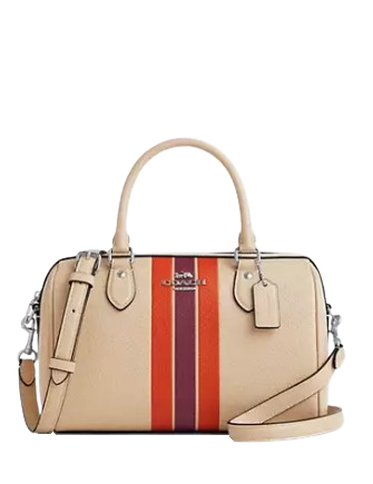 Coach Rowan Satchel Bag With Stripe Ivory
