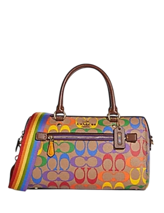 Coach Rowan Satchel in Rainbow Signature Print Canvas  Light Saddle 