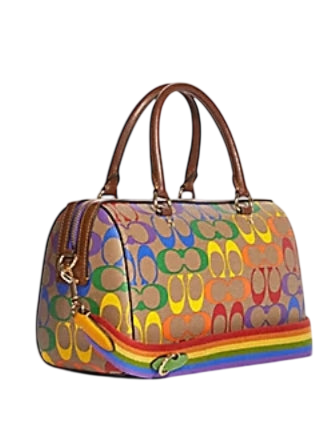 Coach Rowan Satchel in Rainbow Signature Print Canvas  Light Saddle 
