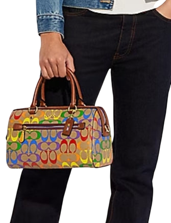 Coach Rowan Satchel in Rainbow Signature Print Canvas  Light Saddle 