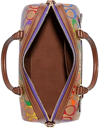Coach Rowan Satchel in Rainbow Signature Print Canvas  Light Saddle 