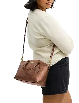 Coach Sadie Satchel Bag In Signature Canvas Brown Copper