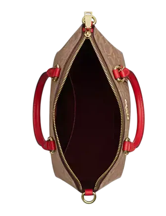 Coach Sadie Satchel Bag In Signature Canvas Tan Carnation