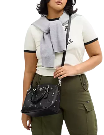 Coach Sadie Satchel Bag With Star Print Black