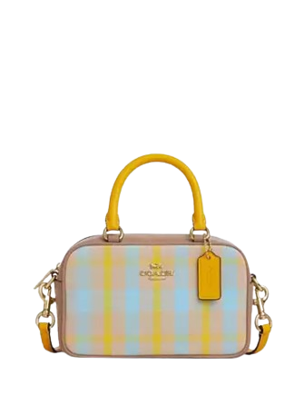 Coach Satchel Crossbody Bag With Plaid Print  Bright Maize 