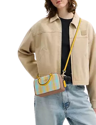 Coach Satchel Crossbody Bag With Plaid Print  Bright Maize 