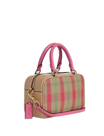 Coach Satchel Crossbody Bag With Plaid Print Pink