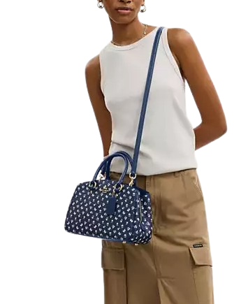 Coach Savannah Small Carryall Bag With Floral Print Deep Blue