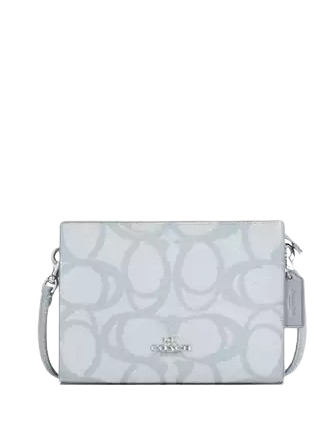 Coach Slim Crossbody Bag In Sketch Signature Canvas Ice Blue 