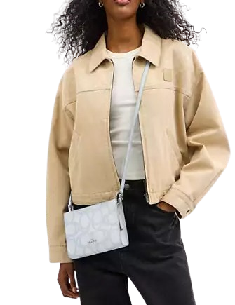 Coach Slim Crossbody Bag In Sketch Signature Canvas Ice Blue 