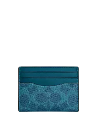 Coach Slim Id Card Case In Signature Canvas Aquamarine Teal