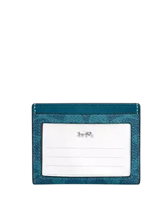 Coach Slim Id Card Case In Signature Canvas Aquamarine Teal