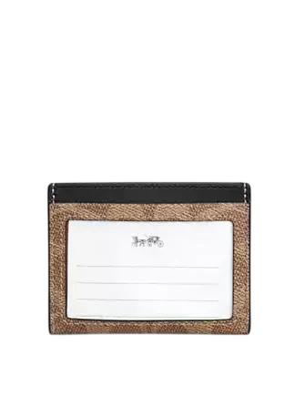 Coach Slim Id Card Case In Signature Canvas Tan Black