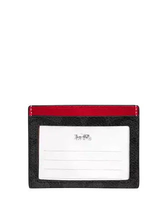 Coach Slim Id Card Case In Signature Canvas Walnut Bold Red 