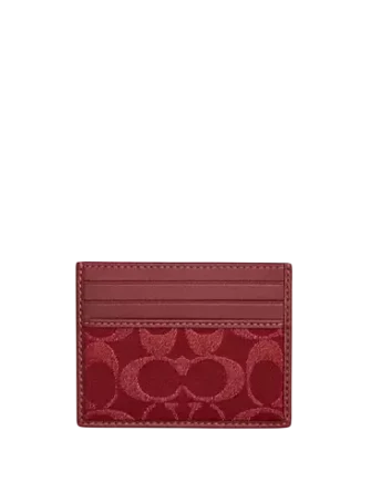 Coach Slim Id Card Case In Signature Denim Ruby Red