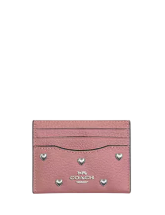 Coach Slim Id Card Case With Heart Rivets Peony